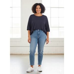 J.Jill Plus Size 4X Linen Blend Top Navy Blue Short Sleeve Oversized Lagenlook